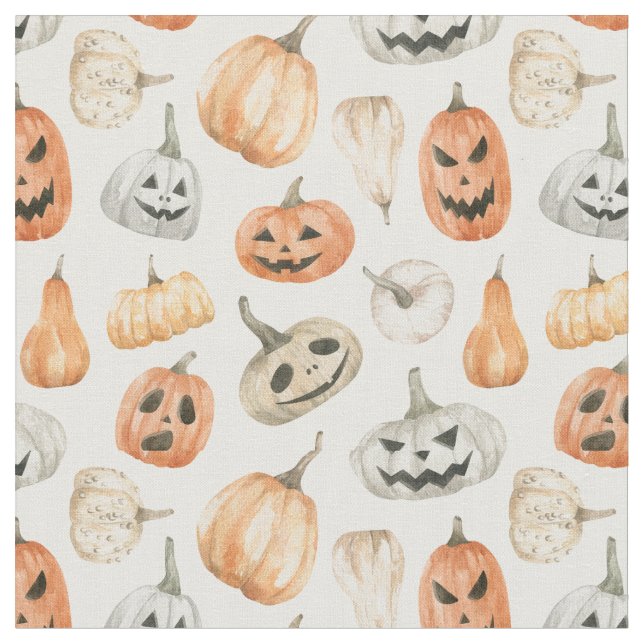 Tecido Padrão de Pumpkin de Aquarela Divertida (Detalhe)