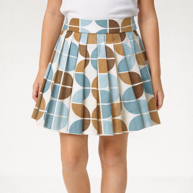 Tecido Padrão de Quarters Retro Azul Marrom (Pleated skirt sewing project using fabric.)