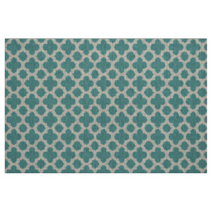 Tecido Padrão de Quatrefoil Azul Verde-Teal Azul Azul