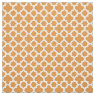 Tecido Padrão De Quatrefoil Branco De Laranja Brilhante