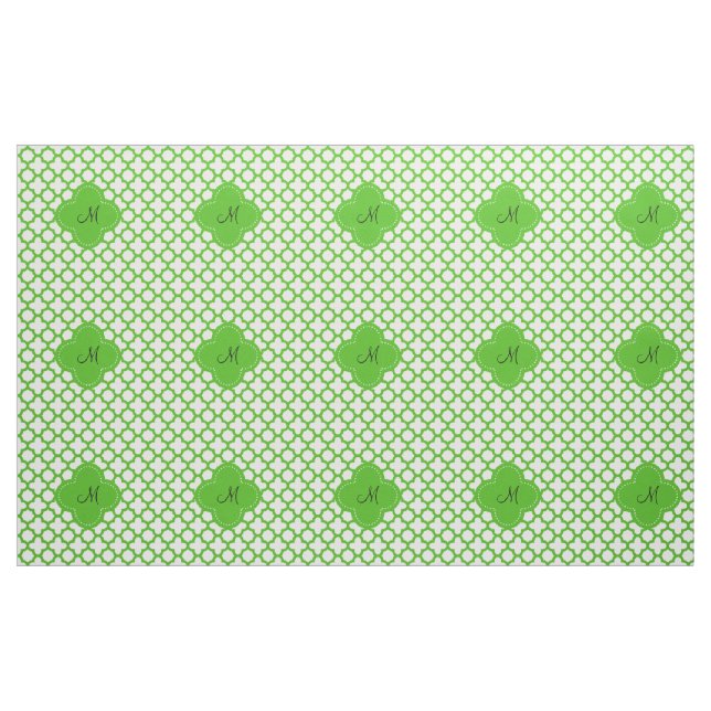 Tecido Padrão de Quatrefoil de Kelly Verde Monogramada (Jarda)