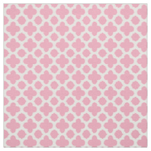 Tecido Padrão de Quatrefoil Ikat Rosa Branco Brilhante