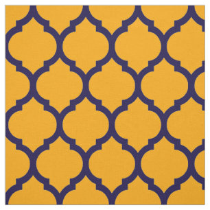 Tecido Padrão de Quatrefoil Laranja Azul-Marroquino Incrí