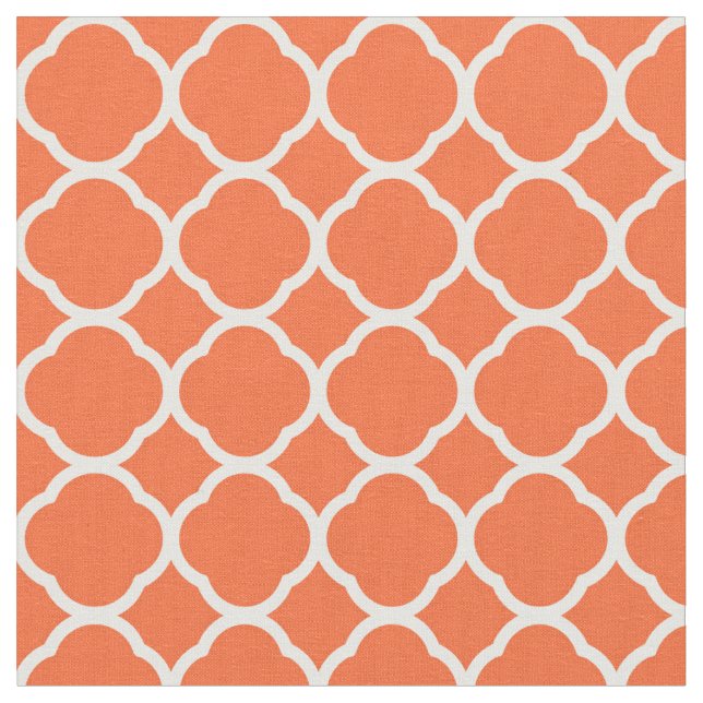 Tecido Padrão de Quatrefoil Laranja e Branco (Detalhe)