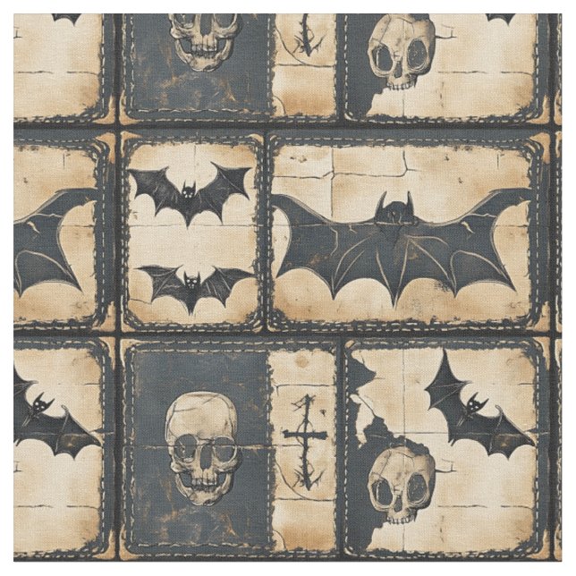 Tecido Padrão de Remendo de Halloween em Denim Rústico (Detalhe)