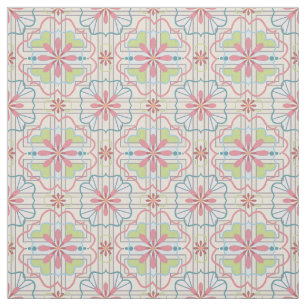 Tecido Padrão de Repetição Floral de Aqua, Rosa, Minú