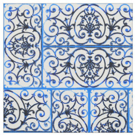 Tecido Padrão de rolagem azul e branco
