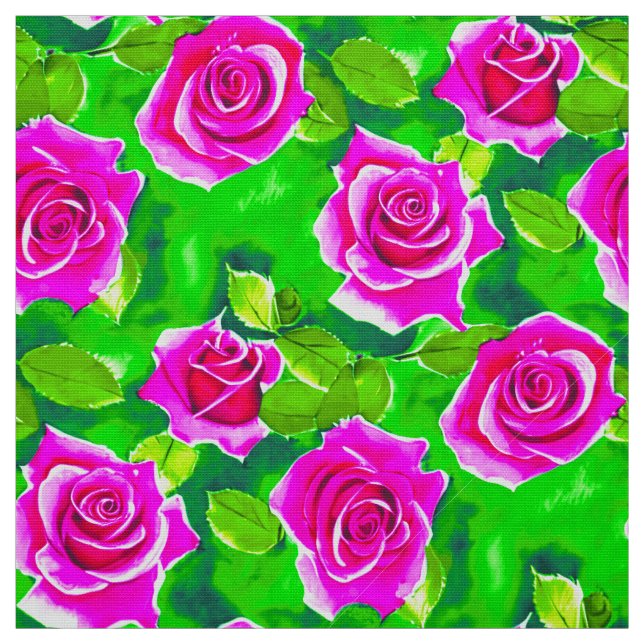 Tecido Padrão de Rosa de Aquarela Rosa Fuchsia (Modelo)