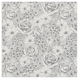 Tecido Padrão de Rosa de Jardim Flor B&W