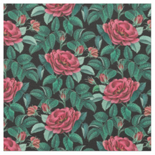 Tecido Padrão de Rosas Vermelhas Vintage
