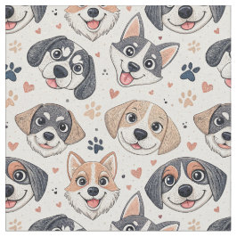 Tecido Padrão de Rosto de Cachorrinho Fofo Design para Cr
