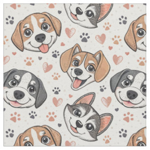 Tecido Padrão de Rosto de Cachorrinho Fofo Design para Cr