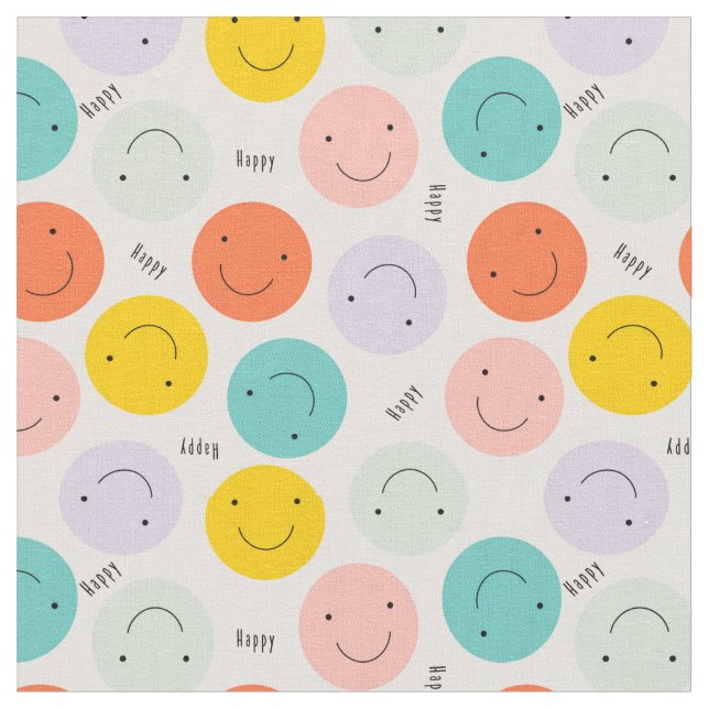 Tecido Padrão de rosto feliz sorridente e colorido (Detalhe)