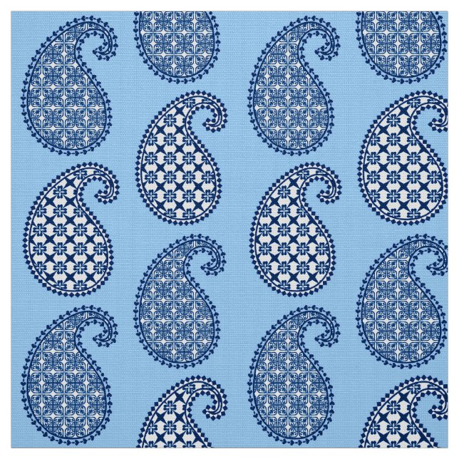 Tecido Padrão de salsa, azul-céu, marinho e branco (Modelo)