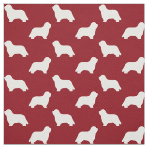 Tecido Padrão de Silhuetas de Collie Barbudo Vermelho e B