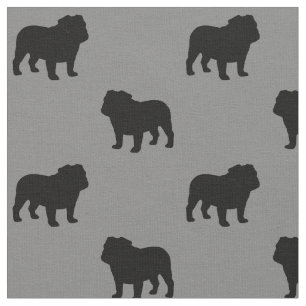 Tecido Padrão de Silhuettes do Bulldog  Cinzas De Cães