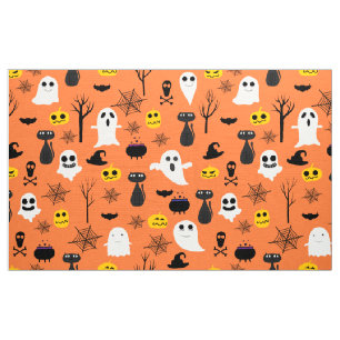 Tecido padrão de símbolos assustadores de Halloween