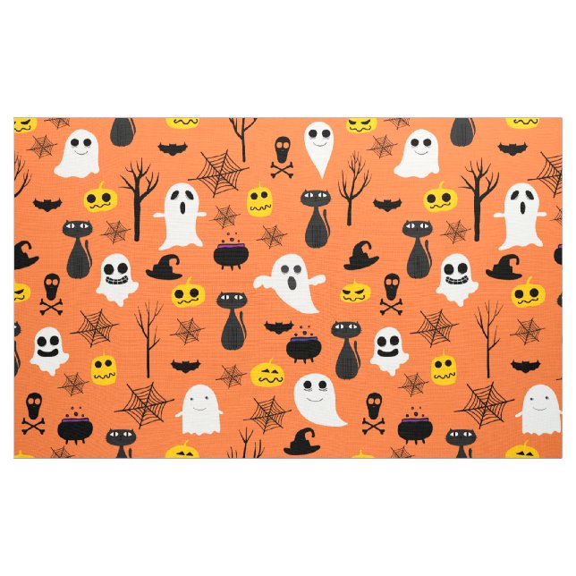 Tecido padrão de símbolos assustadores de Halloween (Jarda)