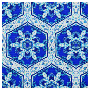 Tecido Padrão de Snowflake - Azul Cobalto e Branco