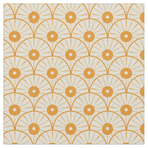 Tecido Padrão de Sol Abstrato Art Déco Laranja