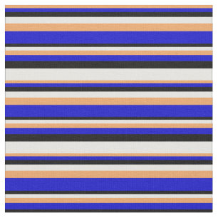 Tecido Padrão de Stripes Marrom, Azul, Preto e Branco