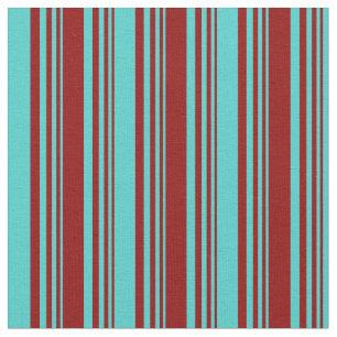 Tecido Padrão de Stripes Vermelhas Escuras e Turquesas