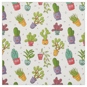 Tecido Padrão de Sucultivos Naturais de Cactus Cute
