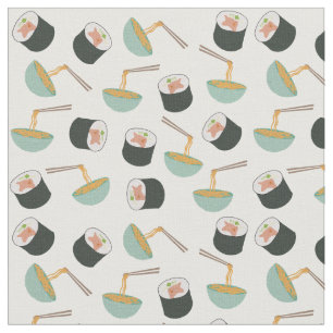 Tecido Padrão de Sushi e Noodles