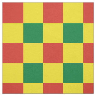 Tecido Padrão de tabuleiro vermelho, verde e amarelo