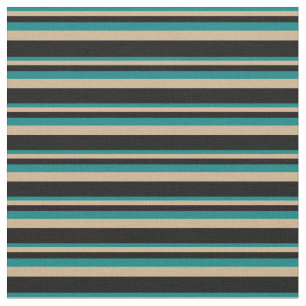 Tecido Padrão de Teal, Tan e Striped Preta