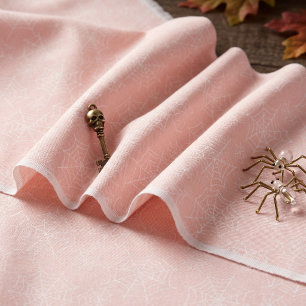 Tecido Padrão de Teia de Aranha de Halloween Rosa Branco