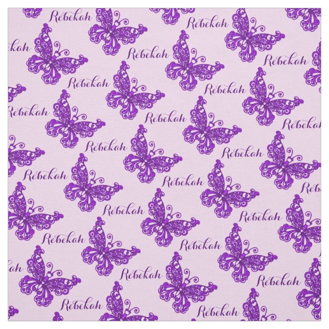 Tecido Padrão de tinta da borboleta de nome roxo personal (Modelo)