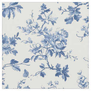 Tecido Padrão de Toile Botânico Azul Claro