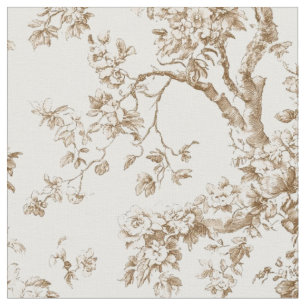 Tecido Padrão de Toile de Galho de Flor Bege