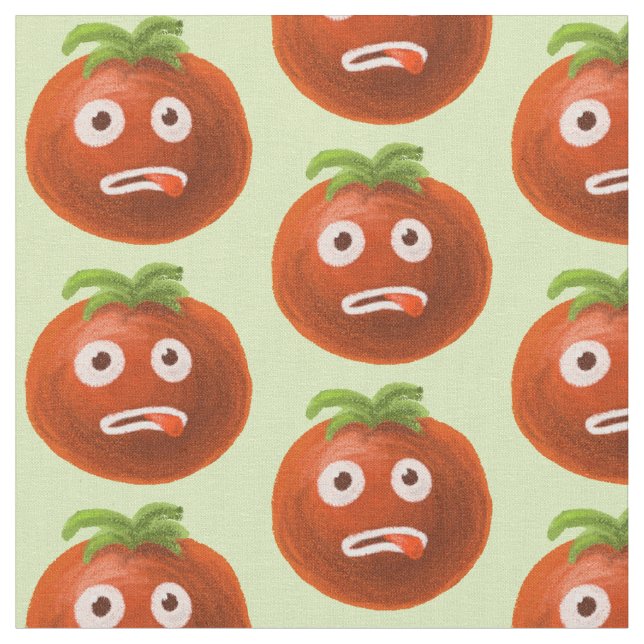 Tecido Padrão de Tomate de Cartoon Engraçado Verde (Detalhe)