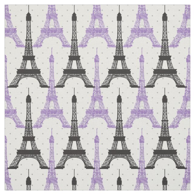 Tecido Padrão de Torre Eiffel Chic Roxo (Modelo)