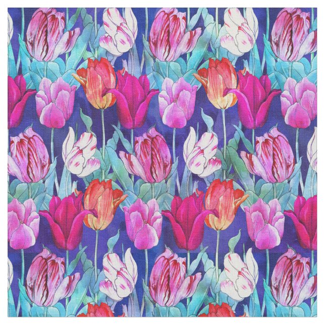 Tecido Padrão de Tulipas Coloridas (Detalhe)