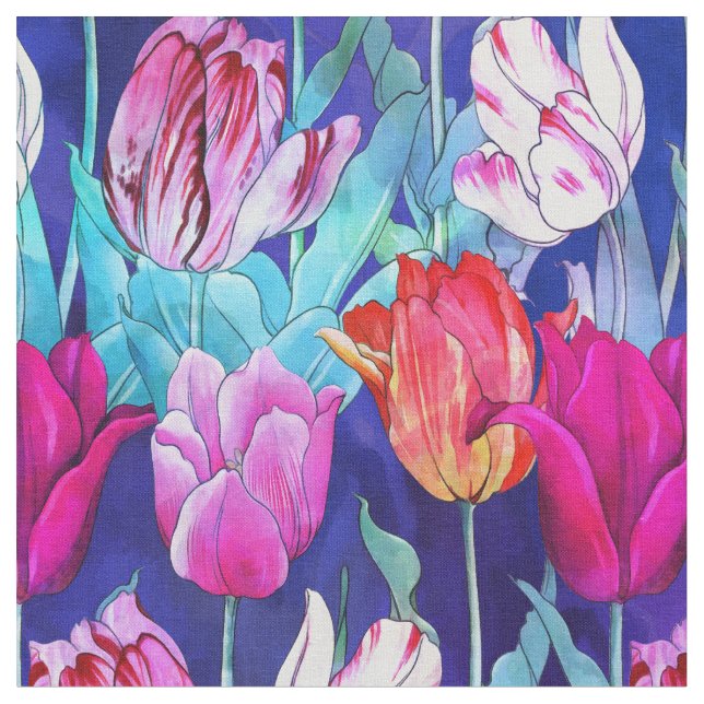 Tecido Padrão de Tulipas Coloridas (Detalhe)