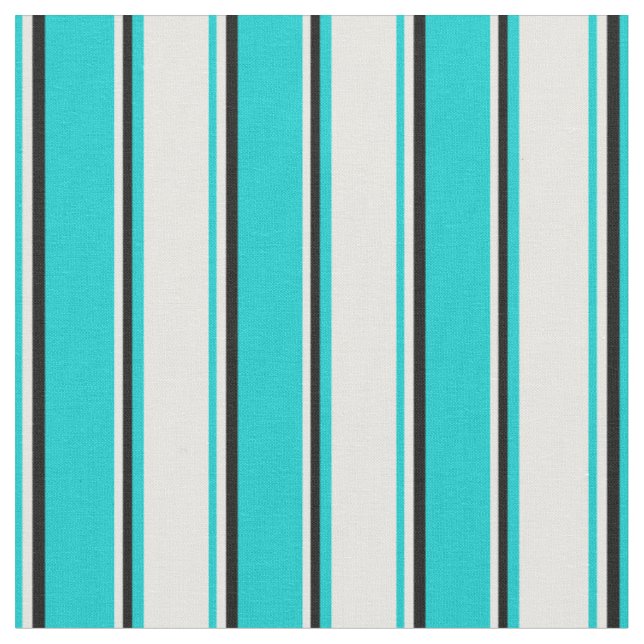 Tecido Padrão de Turquesa Escura, Branco e Stripes Negras (Detalhe)