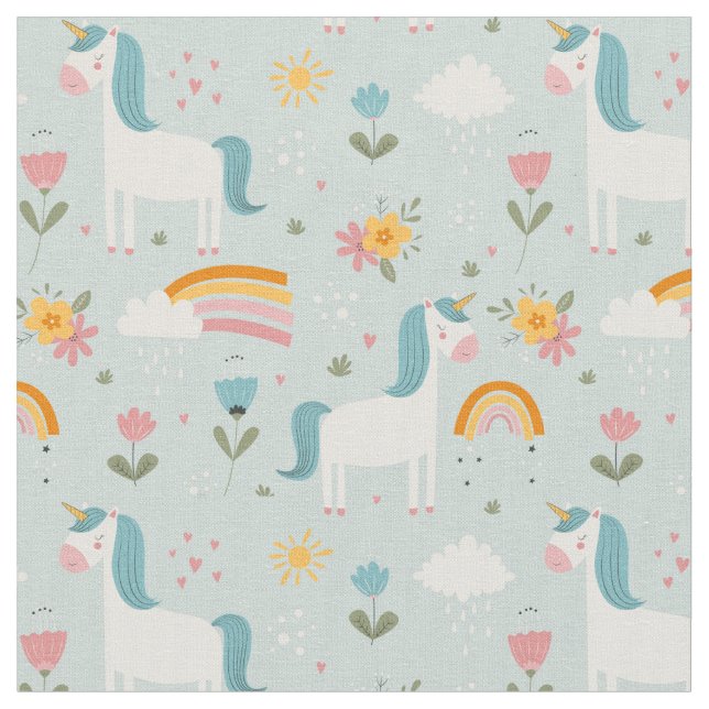 Tecido Padrão de Unicórnio do Arco-Íris Cute pastel (Detalhe)