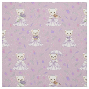 Tecido Padrão de Urso Princesa Lavanda Fofa