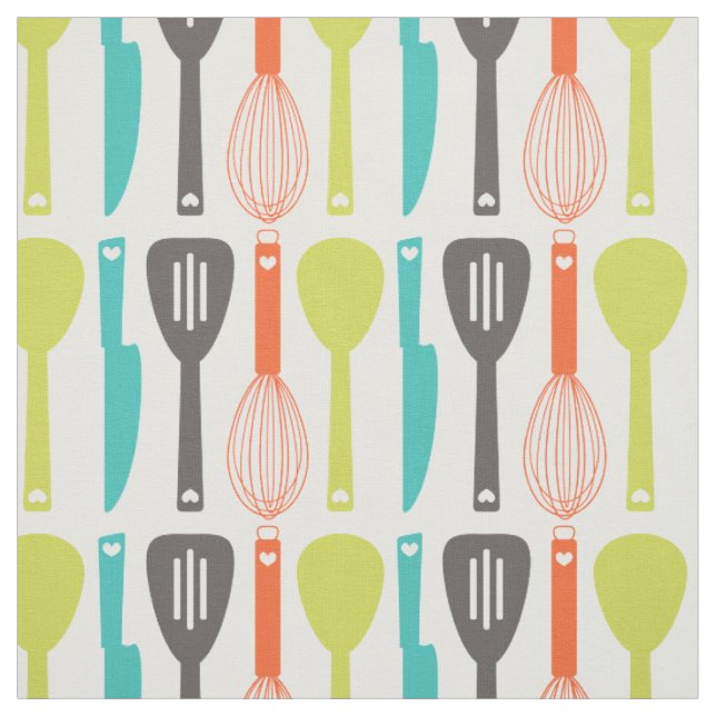 Tecido Padrão de Utensílios de Cozinha Laranja Verde e Bo (Modelo)