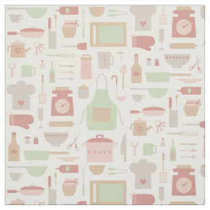 Tecido Padrão de Utensílios de Cozinha Modernos