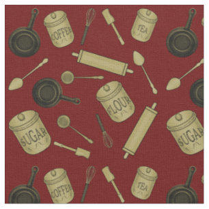 Tecido Padrão de Utensílios de cozinha - Sepia no verme