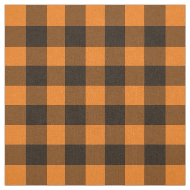 Tecido Padrão de Verificação de Gingham de Laranja Negro  (Modelo)