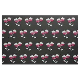 Tecido Padrão de vidros de vinho tinto em preto
