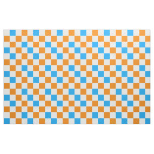 Tecido Padrão de xadrez laranja branco e azul