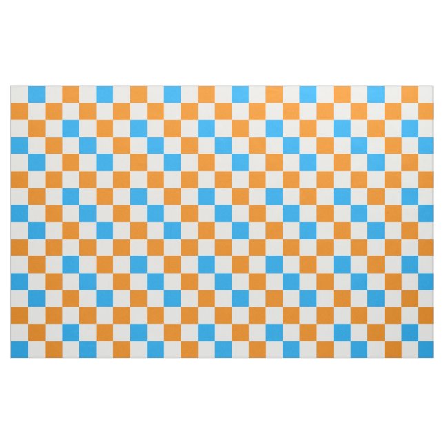 Tecido Padrão de xadrez laranja branco e azul  (Fat Quarter)