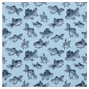 Tecido Padrão decorativo azul sem costura com peixe