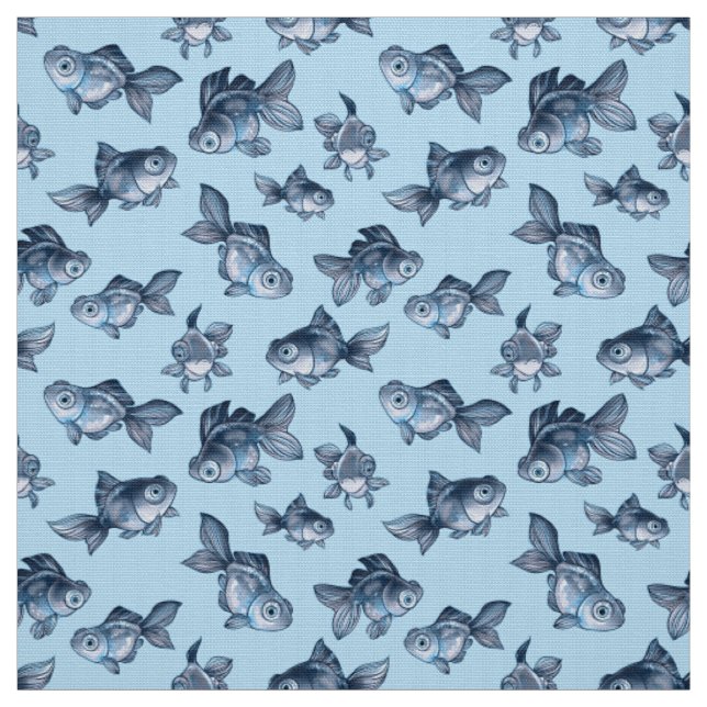 Tecido Padrão decorativo azul sem costura com peixe (Modelo)